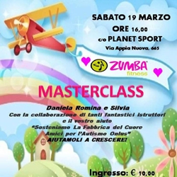 sabato 19 marzo ore 16 c/o Planet Sport via Appia Nuova 665 Zumba Fitness Masterclass - Ingresso:Euro 10,00 Registrazione ore 15,30 Il ricavato sarà devoluto in beneficenza a LA Fabbrica del Cuore Amici per l'Autismo Onlus